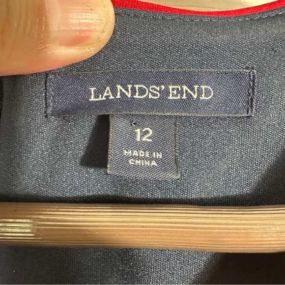 Lands' End size 12 dress, navy w/red & white polka dots, spring, summer, office - Picture 5 of 11